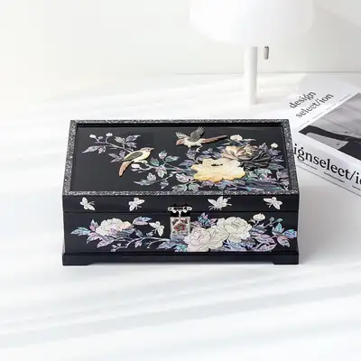 高級螺鈿漆器 円盤牡丹 2段 螺鈿ジュエリーボックス 30cm