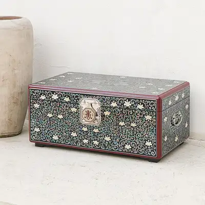 螺鈿漆器 鶴唐草 寿福 漆塗 貝殻 封采函（特大） 60センチ