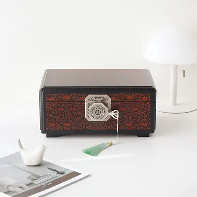高級花唐草模様アンティーク漆塗り宝石箱 30センチ