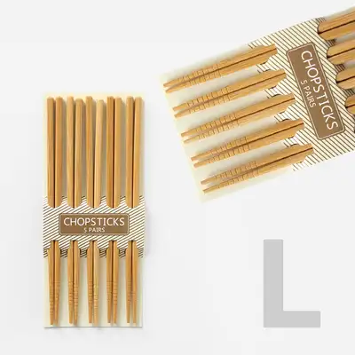 L Bamboo Natural Home Chopsticks 5-Piece Set (Natural Wood Japanese Style Low-Profile Restaurant-Use Wooden Chopsticks)