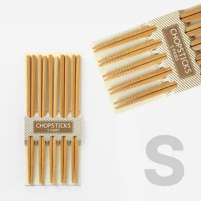 S Bamboo Natural Home Chopsticks 5 Pack (Natural Wood Japanese Style Low Dish Restaurant Commercial Wooden Chopsticks)