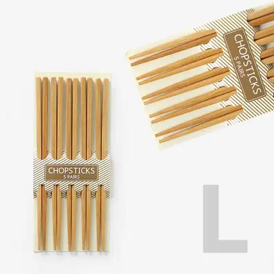L Bamboo Natural Plain Chopsticks, Set of 5 (Solid Wood Japanese Style Restaurant Use Wooden Chopsticks)