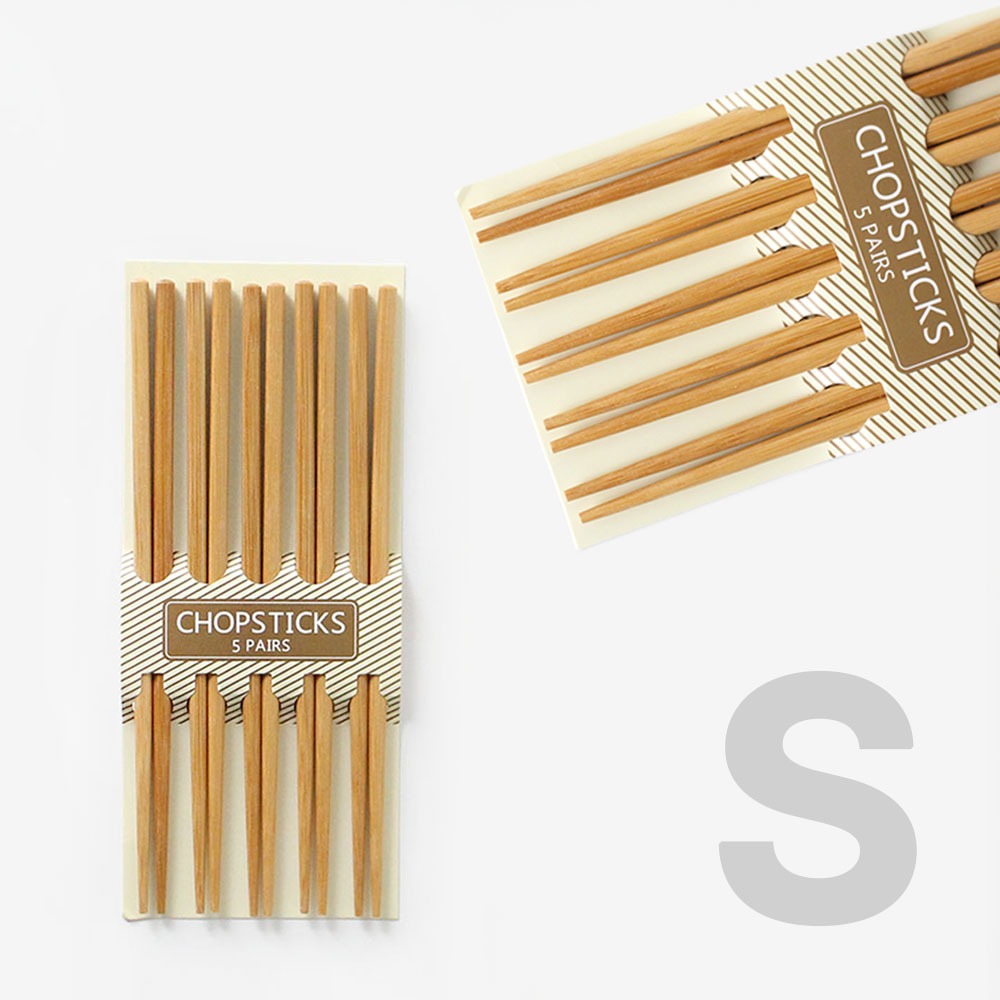 S Natural Bamboo Unfinished Chopsticks 5-Piece Set (Solid Wood Japanese-Style Low-Priced Restaurant Use Wooden Chopsticks)