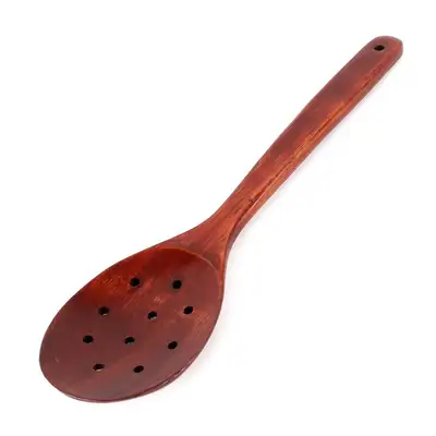 Brown Lacquered Wooden Stirring Spatula with Circular Holes | Tteokbokki Wood Spatula