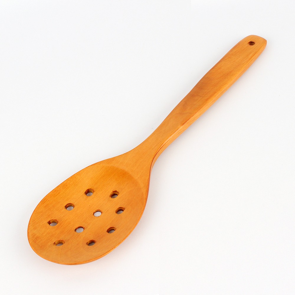 Natural Lacquered Wooden Stir-Fry Spatula with Round Holes | Tteokbokki Wood