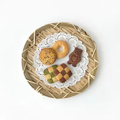 22cm Bamboo Round Chaebban | Traditional Woven Bamboo Tray for Holiday Meals, Noodles, and Appetizers