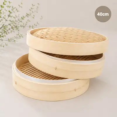 40cm 竹製 2段 蒸し器（大型蒸篭 点心蒸篭 薄切り豚肉 あんまん 蒸し料理 業務用 飲食店 大型蒸し鍋）