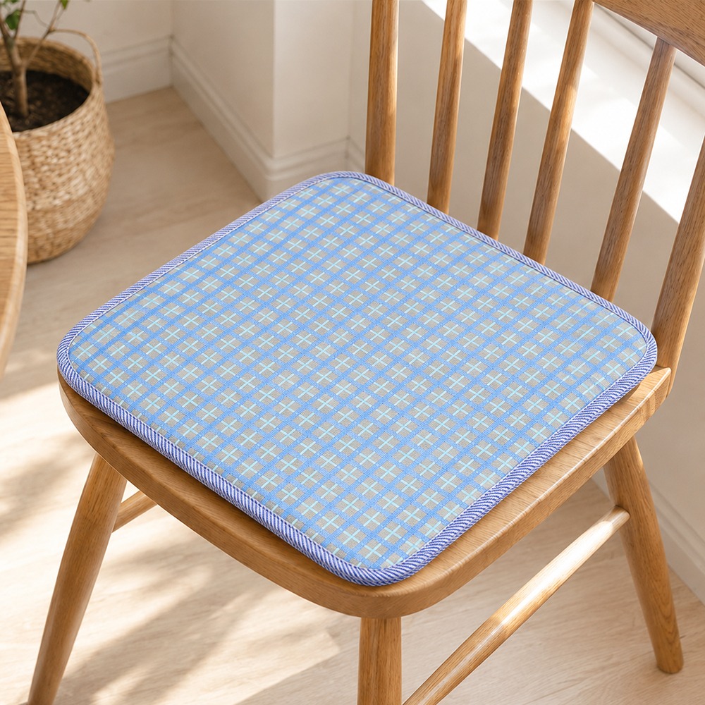 Cool Check Pattern Breathable Seat Cushion Blue (Summer Chair Office Student Cool Cushion Restaurant Vehicle Truck Guest Cushion)
