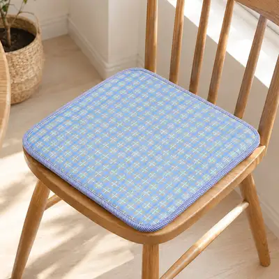 Cool Check Pattern Breathable Seat Cushion Blue (Summer Chair Office Student Cool Cushion Restaurant Vehicle Truck Guest Cushion)