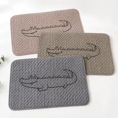 Cute Crocodile Character Cotton Floor Mat | Non-Slip Washable Quilt Mat for Kitchen Sink, Kitchen, and Bathroom