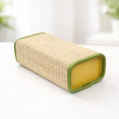 Natural Rush Grass Health Neck Pillow Square (Cool Neck Pillow Summer Camping Pillow Firm Pillow Breathable Cool Pillow Grandmother Gift)