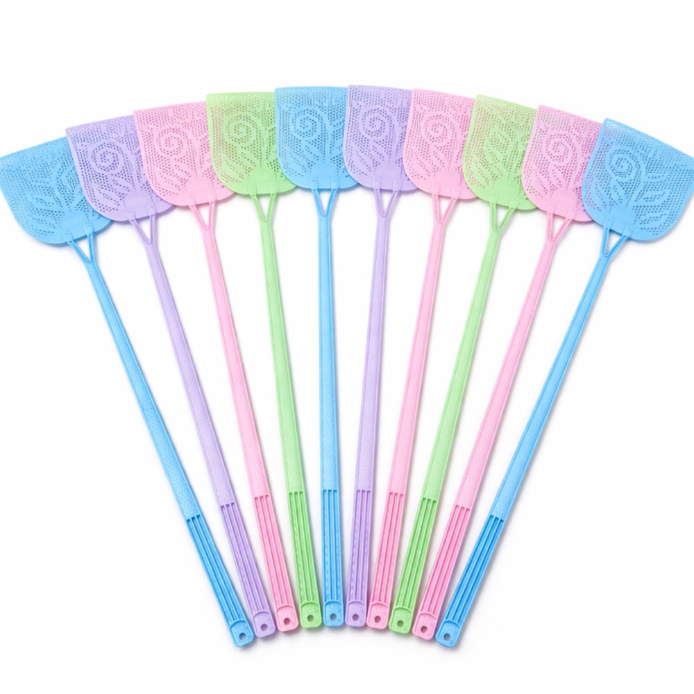 70cm Color Random Square Fly Swatter 10-Pack (Summer Flying Insect Pest Control, High-Elastic Plastic, Classic Mosquito Swatter)