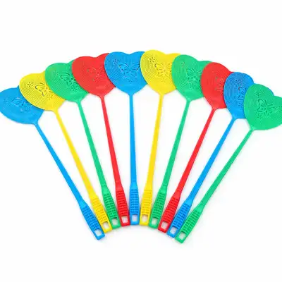 50cm Color Random Heart Fly Swatter 10-Pack (High-Elasticity Plastic Summer Insect Control)