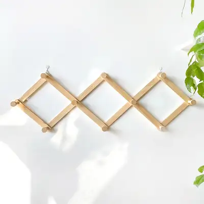 Accordion Flat Wall Hanger (3-Tier Foldable Solid Wood Wall-Mounted Holder for Hats, Bags, and Accessories)