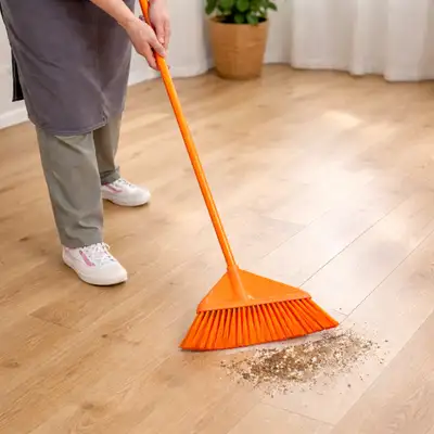 Large Orange Plastic Broom 120cm | Hair Salon Office School Cleaning Tool Long Broom Outdoor Yard Broom