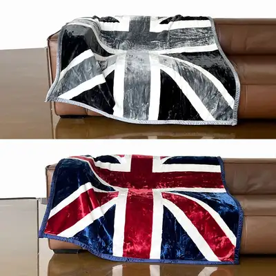 Two-Color Union Jack Soft Microfiber Blanket (Thick Winter Mink Blanket Aesthetic Camping Grandma Blanket)