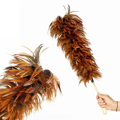 Traditional Chicken Feather Duster 60cm (Vintage Cleaning Tool, Home & Car Dust Remover)
