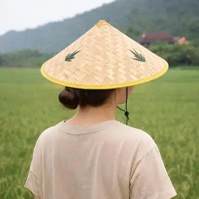 Bamboo Leaf Cone Hat (Summer Hat Traditional Nonra Farming Work Hat Fishing Hiking UV Protection Straw Hat)