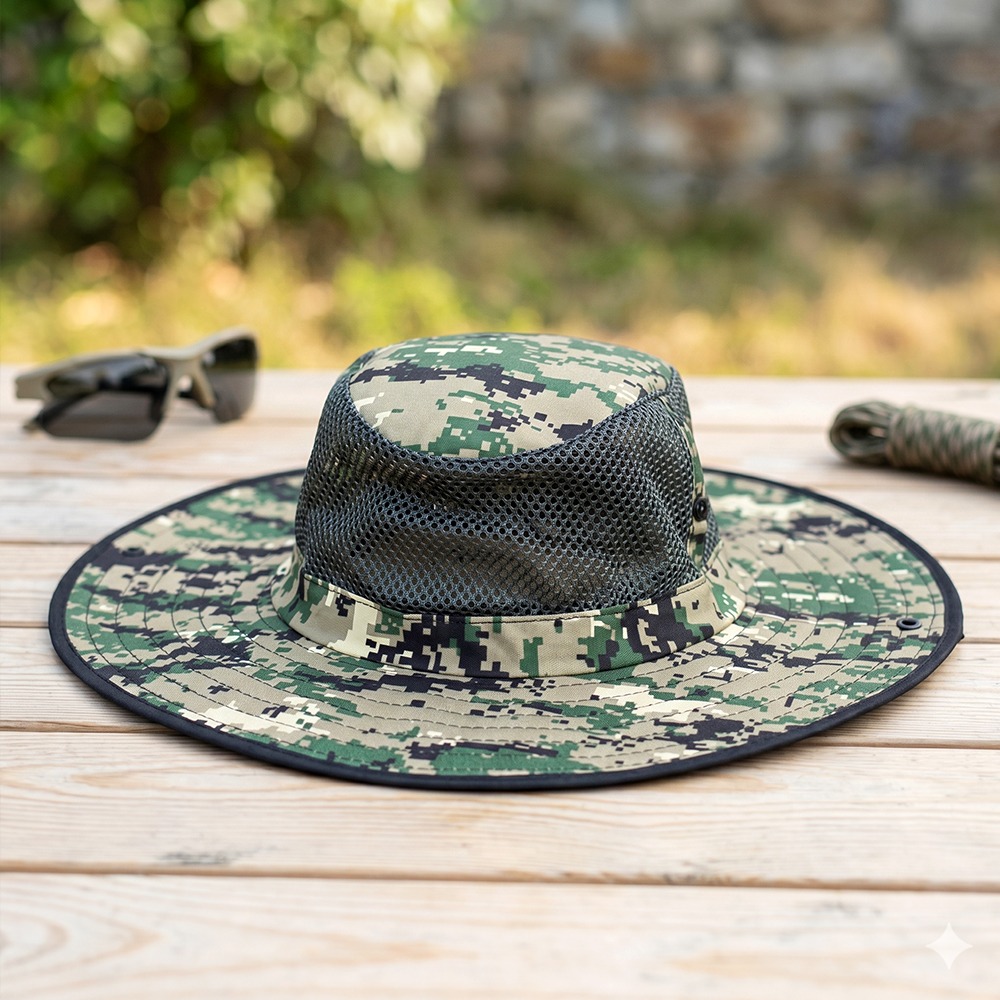 Zaitun Mesh Hat (Summer Brim Hat Jungle Safari Military Survival Hat UV Protection Fishing Work Cap)