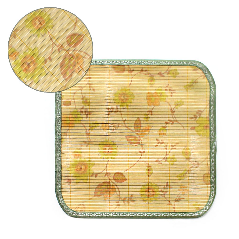 Flower Blue Bamboo Mat (Cool Summer Large Bamboo Seat Cushion Office Guest Cushion Car Taxi Truck Forklift Cool Seat)