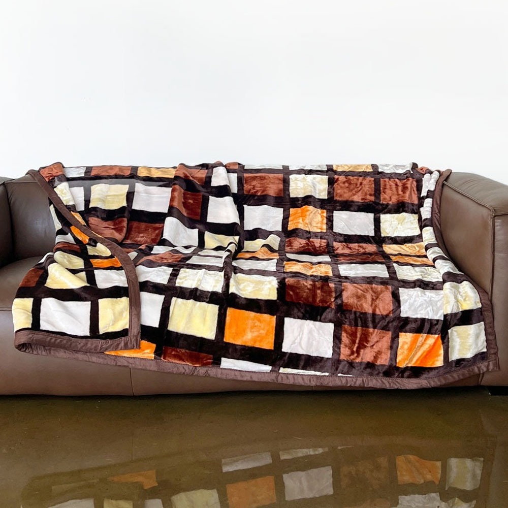 Soft Brown Check Microfiber Blanket (Thick Winter Mink Blanket, Aesthetic Camping, Office Lap Blanket)