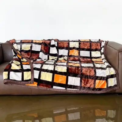 Soft Brown Check Microfiber Blanket (Thick Winter Mink Blanket, Aesthetic Camping, Office Lap Blanket)