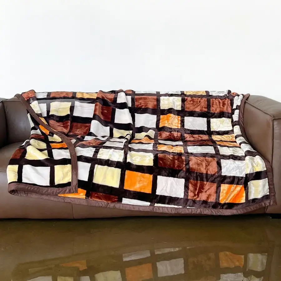 Soft Brown Check Microfiber Blanket (Thick Winter Mink Blanket, Aesthetic Camping, Office Lap Blanket) — 1