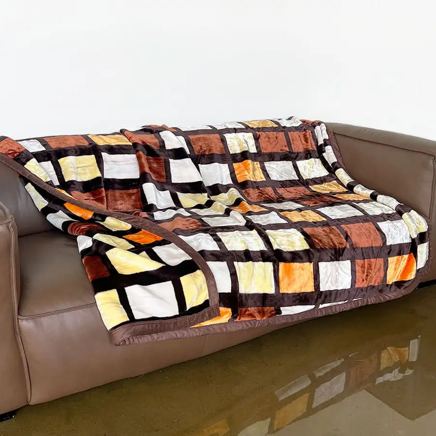 Soft Brown Check Microfiber Blanket (Thick Winter Mink Blanket, Aesthetic Camping, Office Lap Blanket) — 2