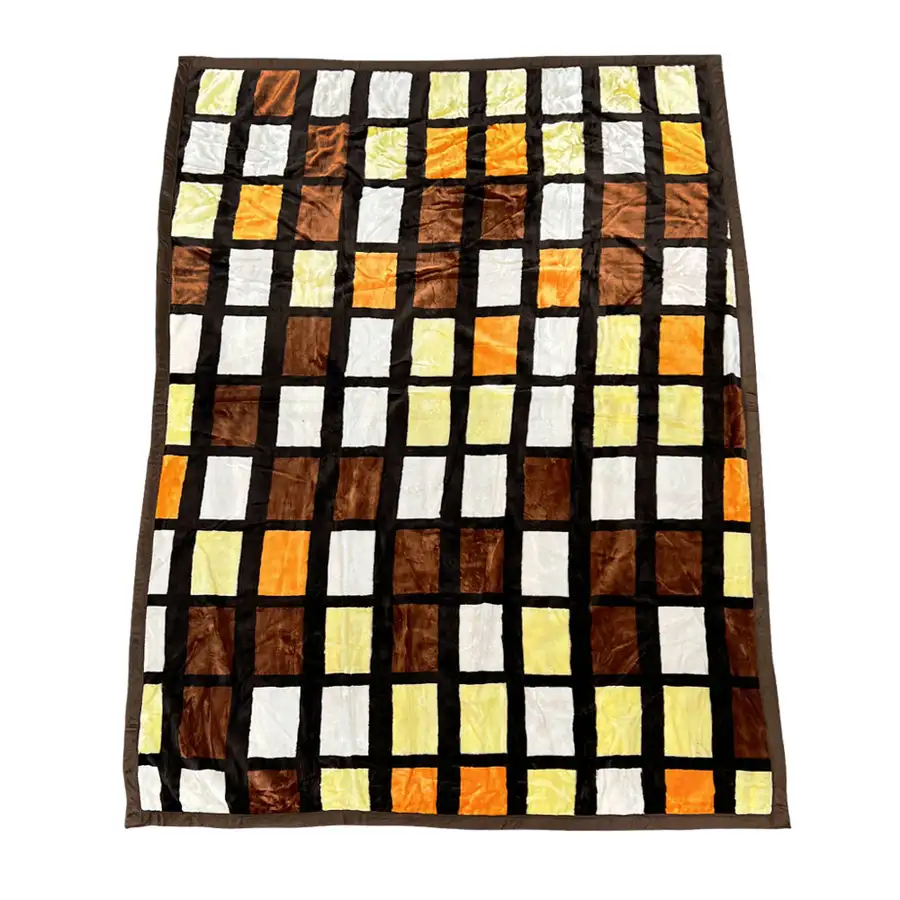 Soft Brown Check Microfiber Blanket (Thick Winter Mink Blanket, Aesthetic Camping, Office Lap Blanket) — 4