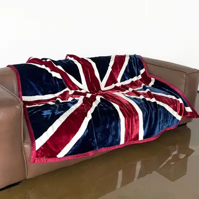 Premium Burgundy Union Jack Microfiber Blanket (Thick Winter Mink Blanket Aesthetic Camping Office Blanket)