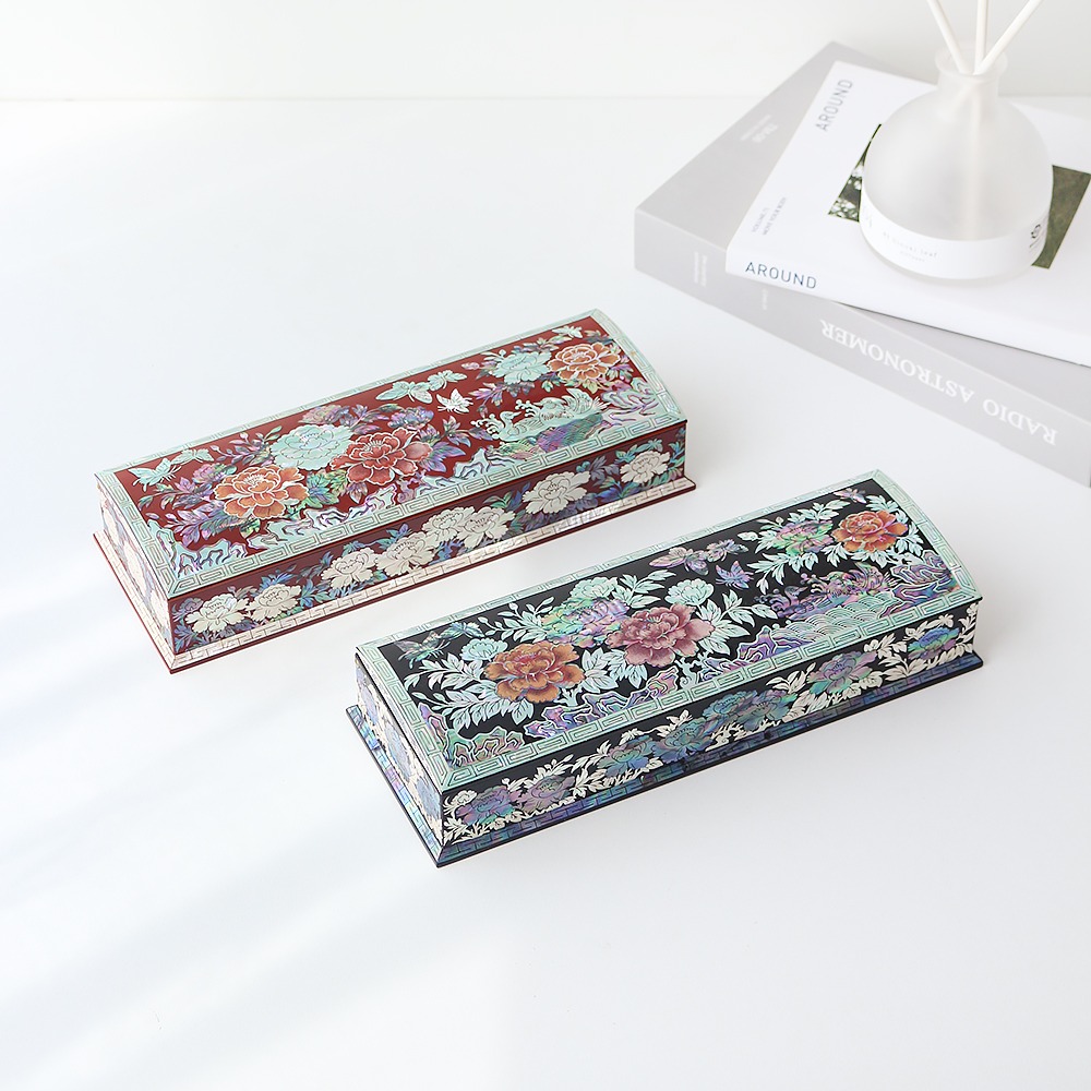 Nacre Inlay Lacquerware Peony Butterfly Automatic Pencil Case