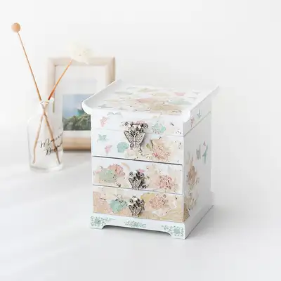 螺鈿漆器 パステルカラー牡丹花 ホワイト引き出し 螺鈿ジュエリーボックス
