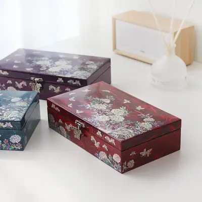 螺鈿漆器 韓紙 蝶牡丹 1段ジュエリーボックス(大) 23cm