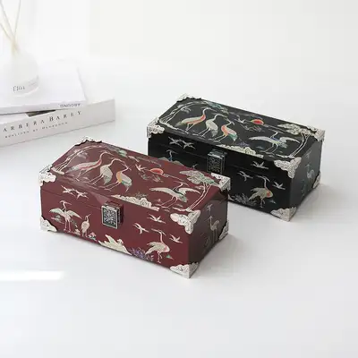 螺鈿漆器 色彩松鶴装飾 螺鈿宝石箱 24センチ