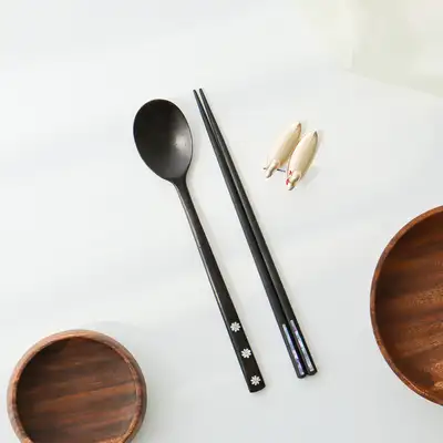 1人用螺鈿木製スプーン・箸セット