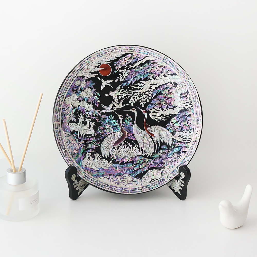 Nacre Lacquerware Ten Symbols of Longevity Decorative Mother-of-Pearl Tray (Medium) Black 25cm