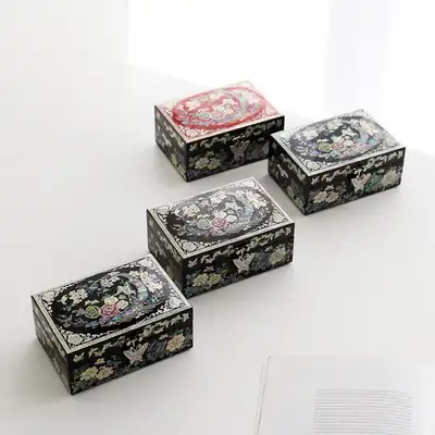 （ランジェ）螺鈿漆器 彩色バラ色 螺鈿ジュエリーボックス 14センチ