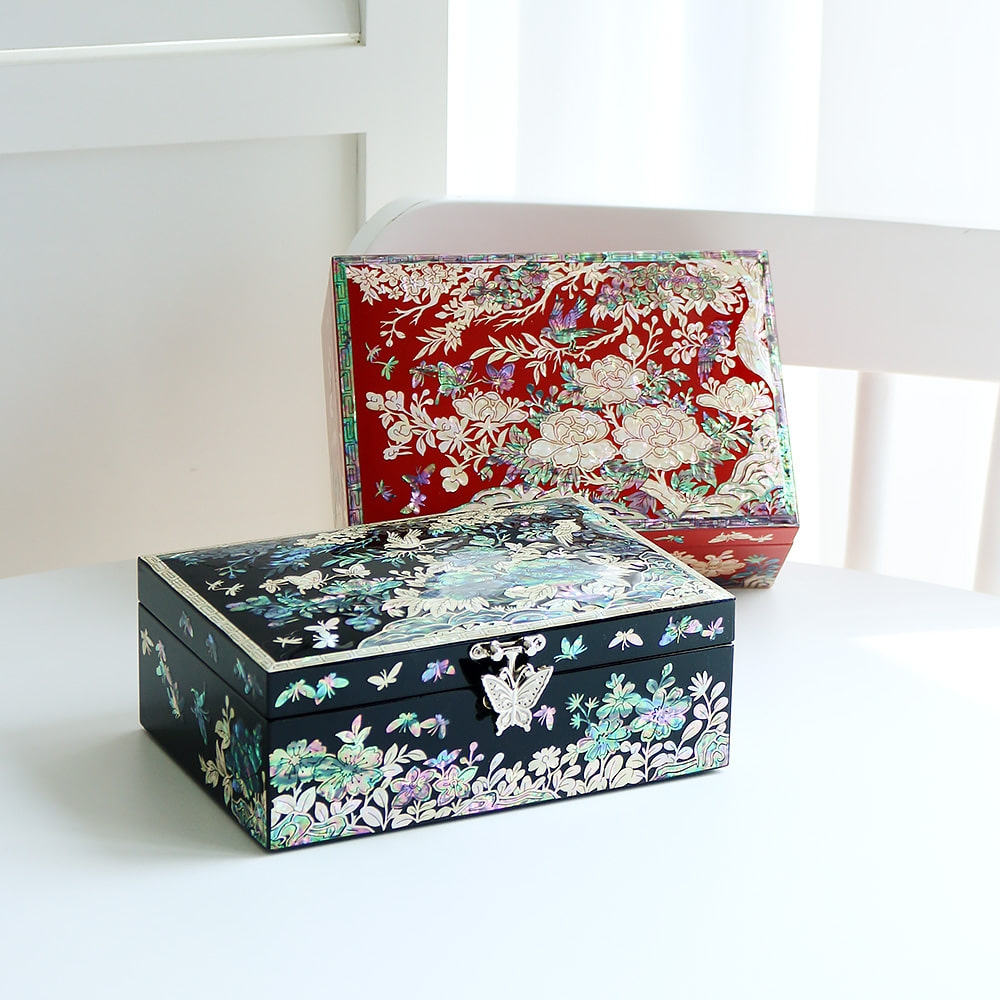 Mother-of-Pearl Lacquerware Plum Blossom Garden Single-Tier Jewelry Box 18cm