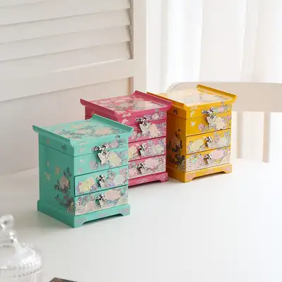 螺鈿漆器 牡丹花 ビビッド 2段 引き出し 貝細工ジュエリーボックス