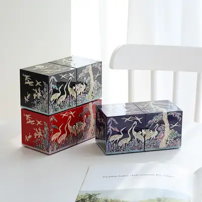 螺鈿漆器 松鶴 カラー 二段 螺鈿ジュエリーボックス(大)