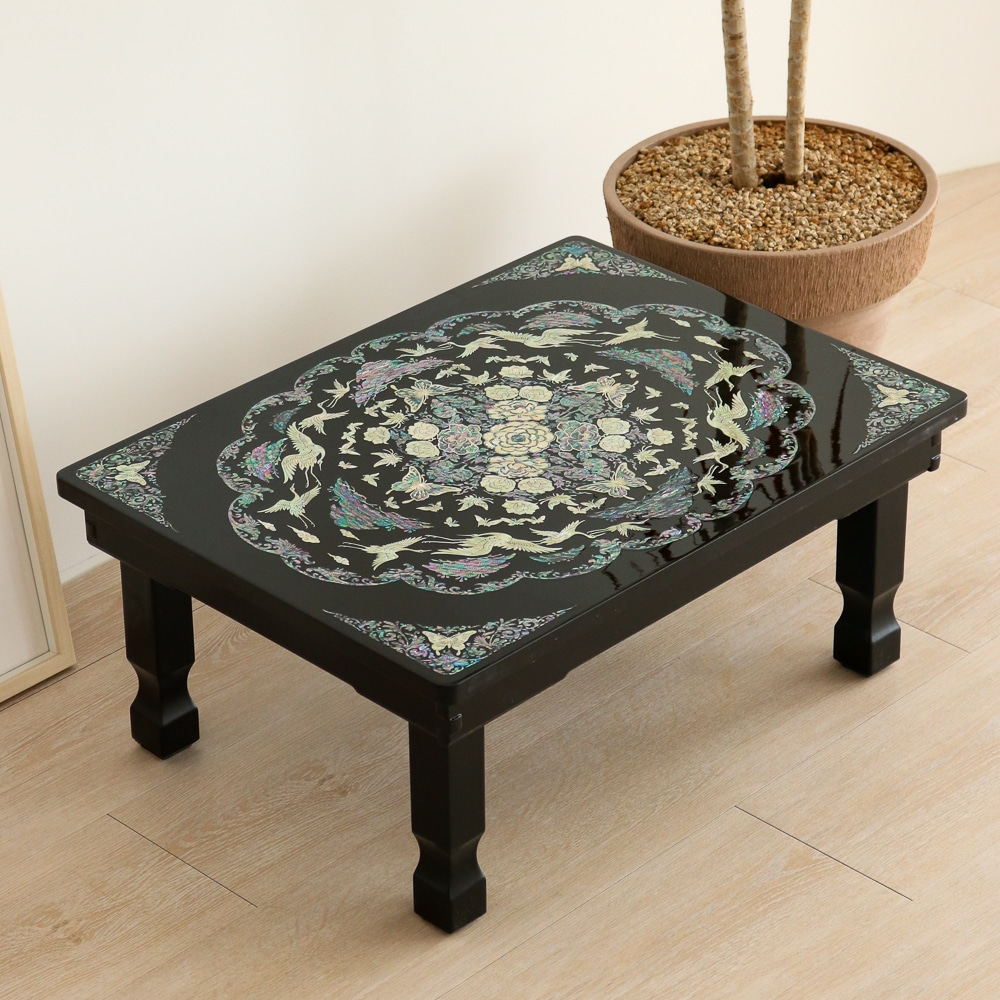 Mother-of-Pearl Lacquerware Peony and Crane Folding Dining Table 69cm (Seats 6)