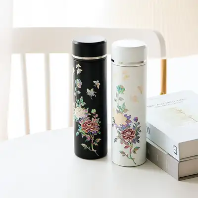 螺鈿漆器彩色牡丹ステンレス貝殻タンブラー 500ml