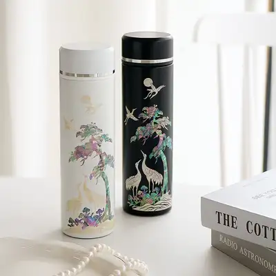 螺鈿漆器 松鶴 ステンレス 貝殻タンブラー 500ml