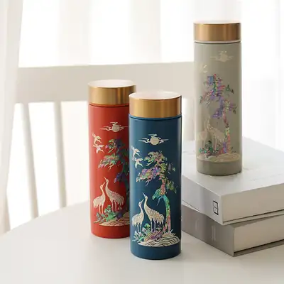 螺鈿漆器 鶴 ステンレス 貝殻模様タンブラー 300ml