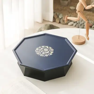 螺鈿漆器ビビッド八角蝶貝細工茶卓(中) 28センチ