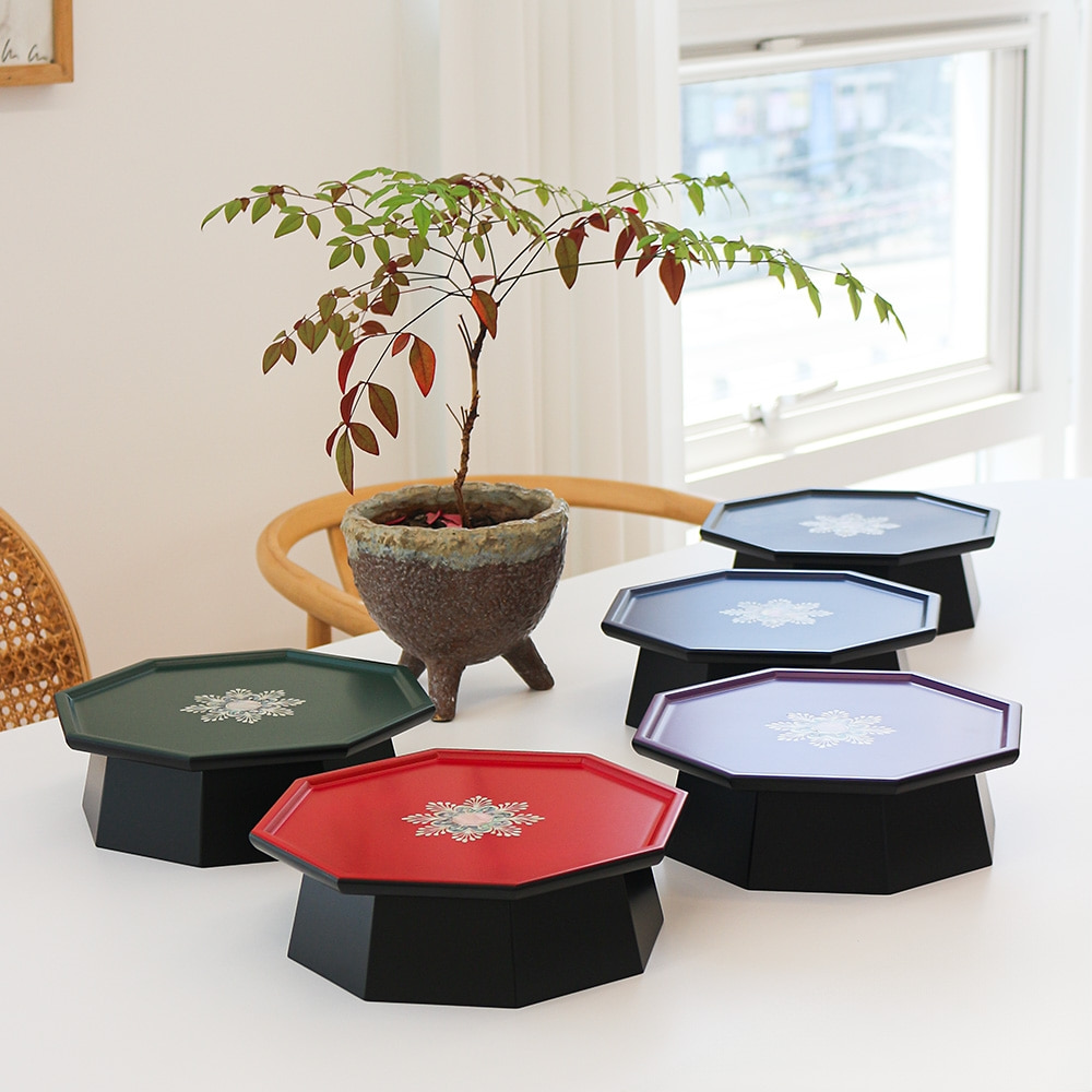 Nacre Lacquerware Vivid Octagonal Circular Flower Mother-of-Pearl Tea Table (Small) 24cm