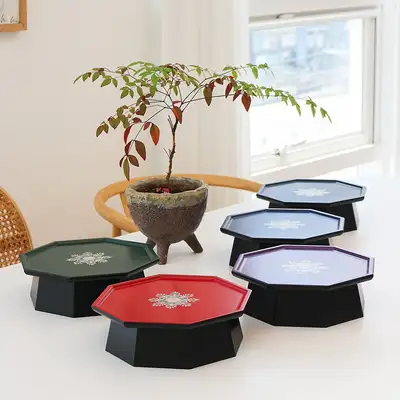 螺鈿漆器ビビッド八角円花貝細工茶卓(小)24cm