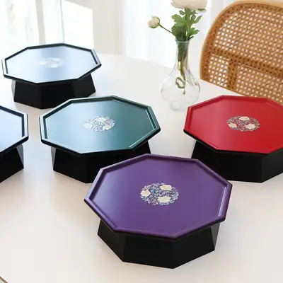 螺鈿漆器 ビビッド 八角牡丹 貝殻茶卓(小)24センチ