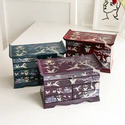 螺鈿漆器韓紙4段鏡台引き出し貝殻ジュエリーボックス(特大) 貝殻箱 アクセサリー収納箱
