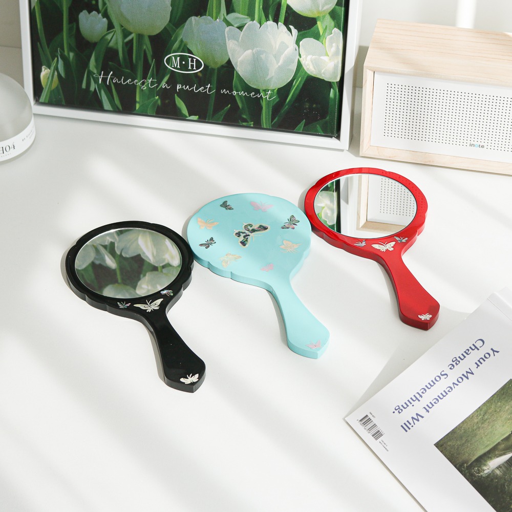 Mother-of-Pearl Inlay Colored Butterfly Hand Mirror